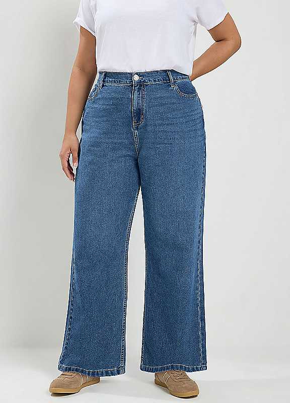 Yours Women's Mid Blue Wide Leg Jeans In | Size: 14S - Image 6