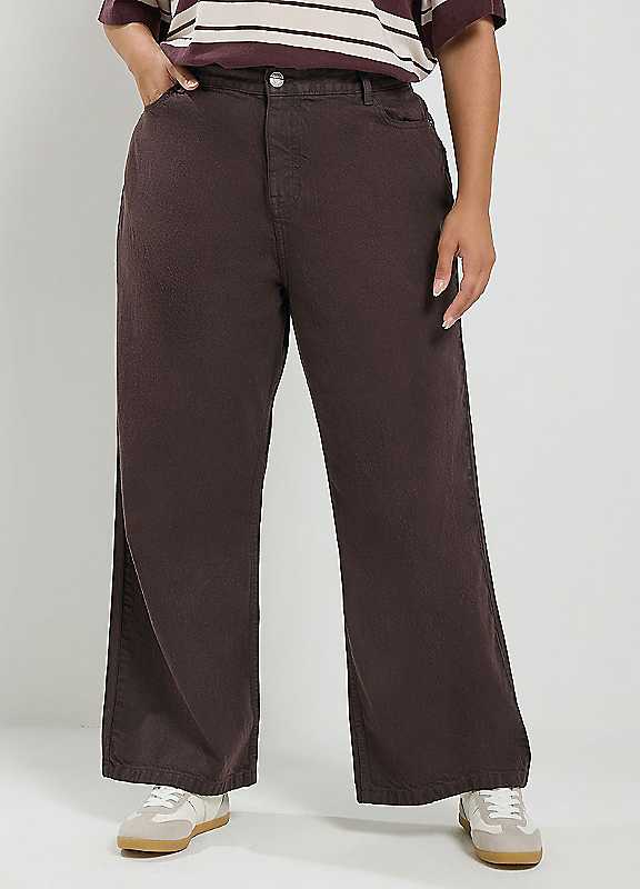 Yours Women's Chocolate Wide Leg Jeans In | Size: 14S - Image 6