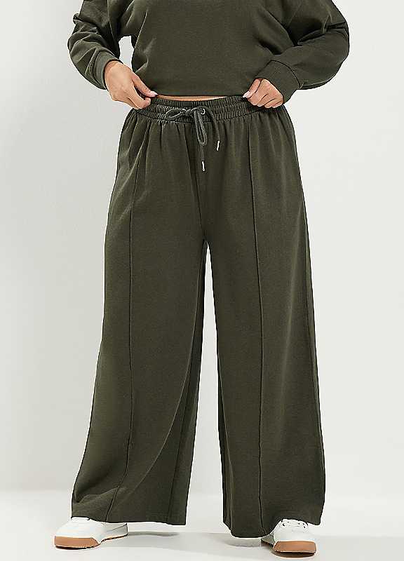 Yours Women's Dark Olive Drawstring Wide Leg Joggers In | : 22/24R - Image 2