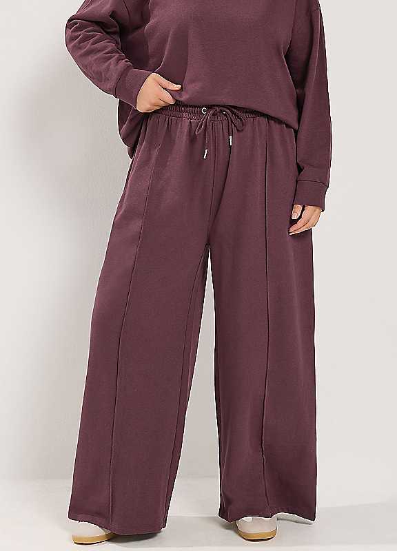 Yours Women's Wide Leg Joggers Pants in Burgundy | Size: 22-24S - Image 2