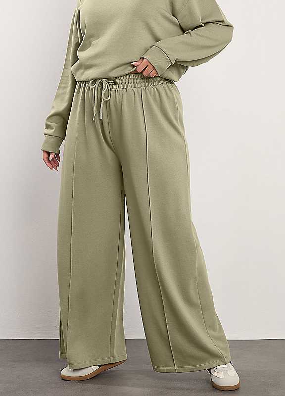 Yours Women's Wide Leg Joggers Pants in Light Khaki | Size: 30-32 - Image 3