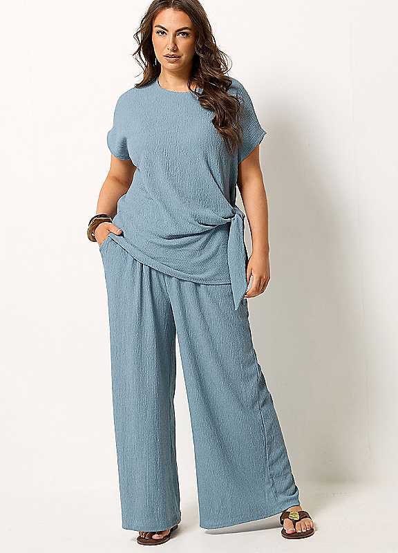Yours Curve Women's Blue Wide Leg Trousers - Image 2