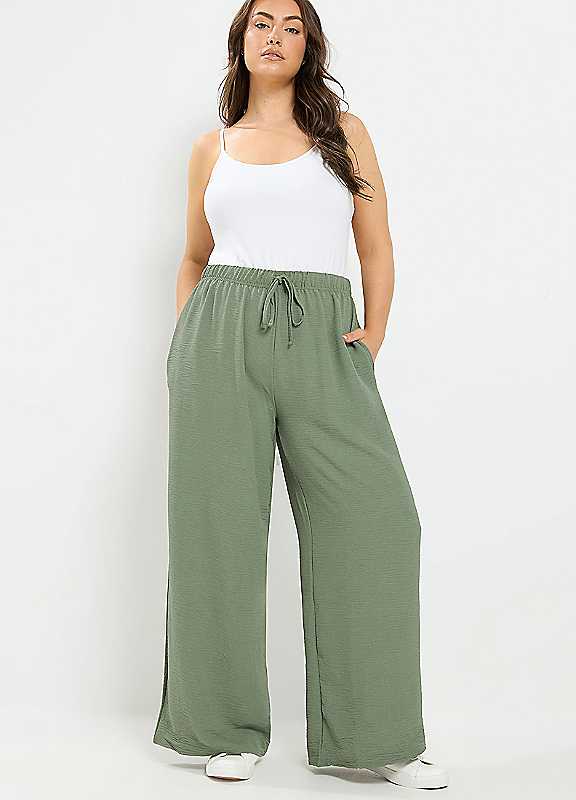 Yours Women's Light Khaki Wide Leg Trousers In | : Small - Image 2