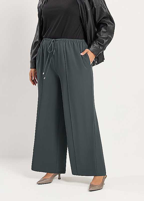 Yours Women's Stretch Wide Leg Trousers in Grey | Size: 20R - Image 2