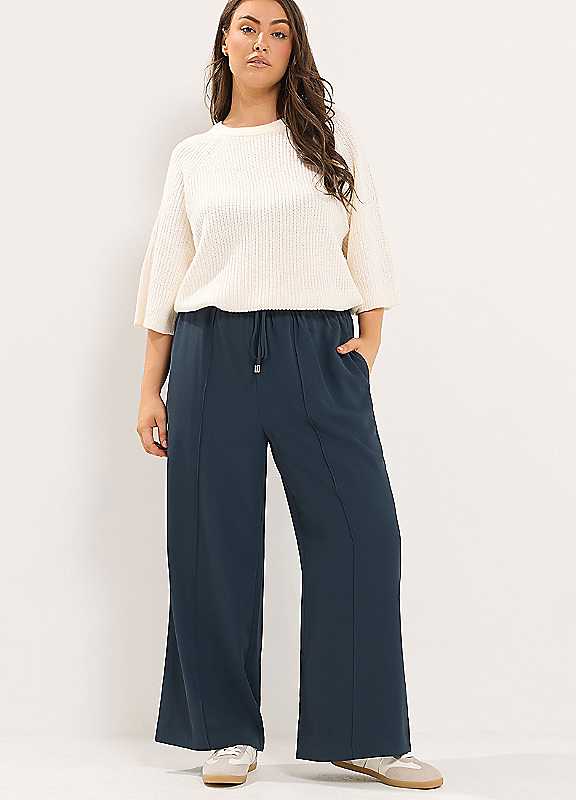 Yours Women's Stretch Wide Leg Trousers in Mid Navy | Size: 22-24S - Image 3