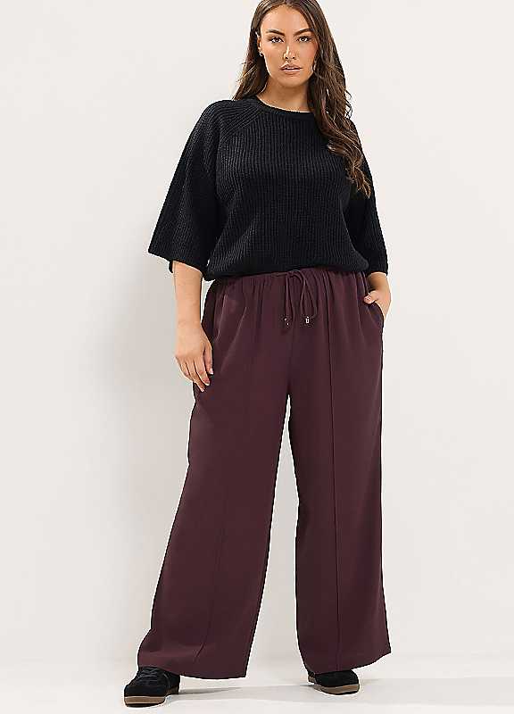 Yours Women's Burgundy Stretch Wide Leg Trousers In | Size: 18S - Image 2