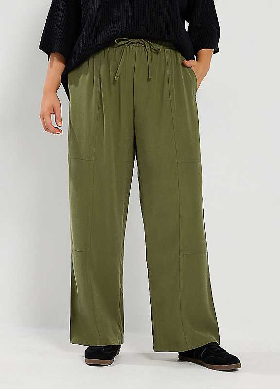 Yours Women's Light Khaki Wide Leg Twill Trousers In | : Small - Image 6