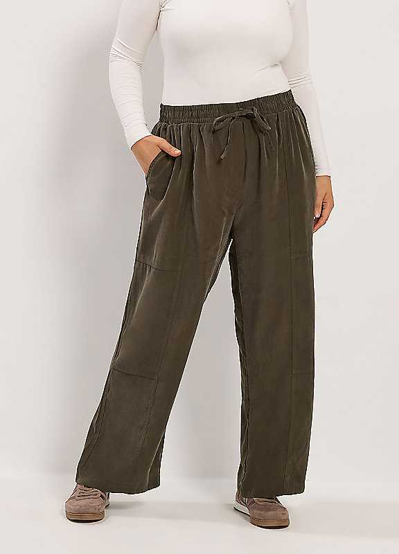 Yours Women's Wide Leg Twill Trousers in Chocolate | Size: 22-24S - Image 6