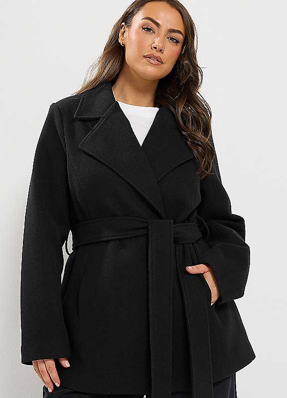 Yours Women's Black Belted Wrap Coat In Size 18 - Image 6