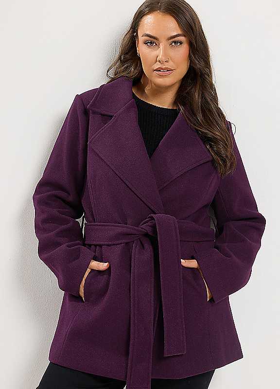 Yours Women's Purple Belted Wrap Coat In Size 18 - Image 2