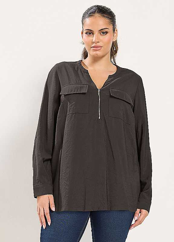 Yours Women's Brown Zip Detail Blouse In | : 30/32 - Image 2