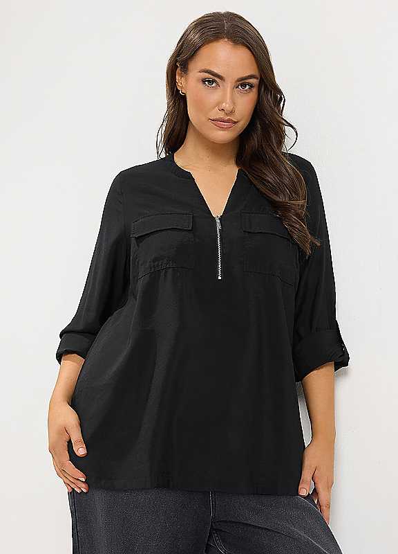 Yours Women's Black Zip Detail Blouse In | Size: 30-32 - Image 7