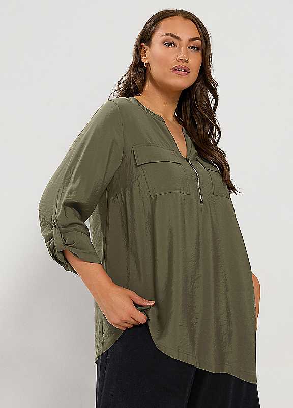 Yours Women's Zip Detail Blouse in Green | Size: 34-36 - Image 2