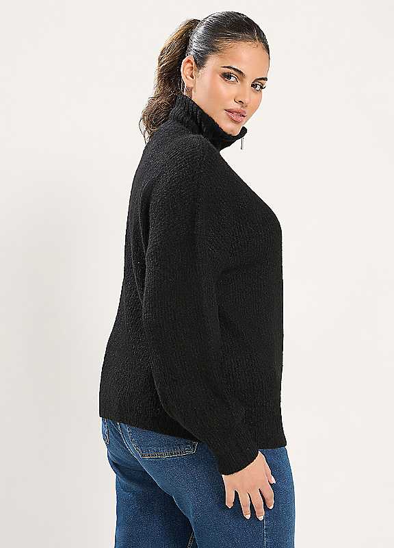 Yours Women's Black Zip Neck Knitted Jumper In Size 22-24 - Image 6