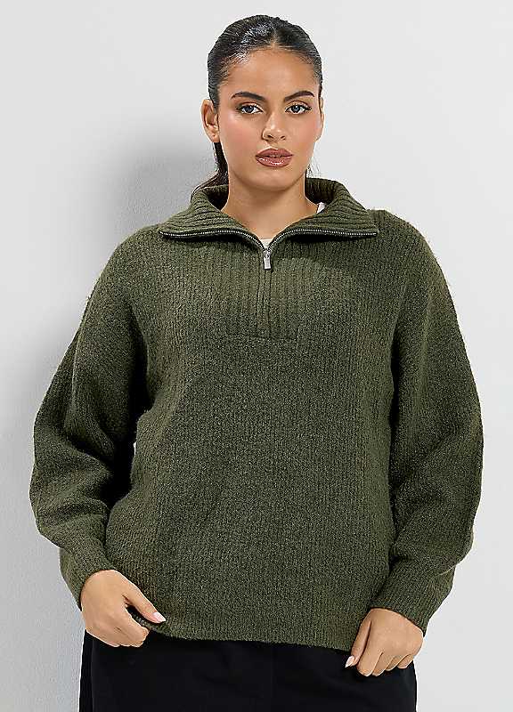 Yours Women's Olive Zip Neck Knitted Jumper In | Size: 14-16 - Image 6