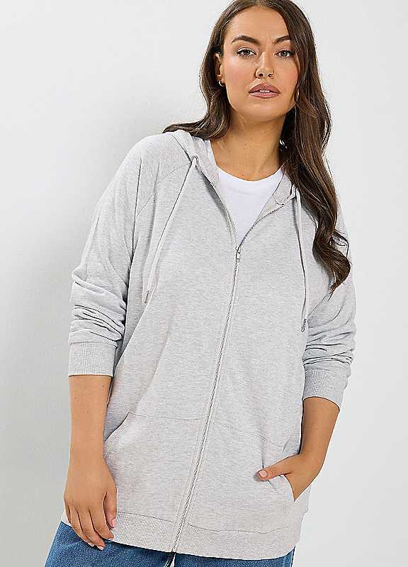 Yours Women's Light Grey Zip Through Raglan Hoodie In | Size: 30/32 - Image 3