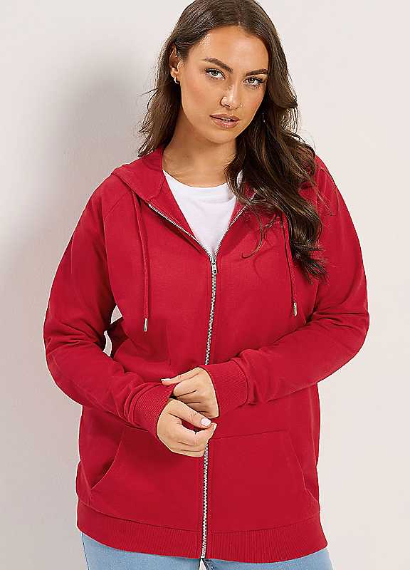 Yours Women's Red Zip Through Raglan Hoodie In | Size: 30/32 - Image 3