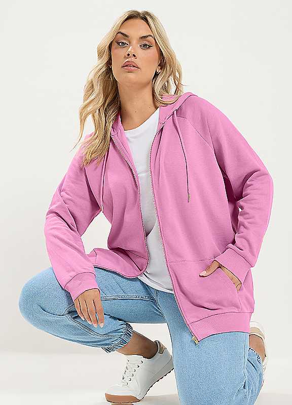 Yours Women's Pink Zip Through Raglan Hoodie In Size 30-32 - Image 4