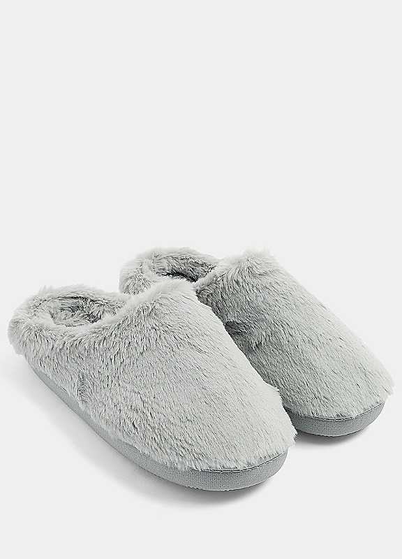 Yours Women's Grey Faux Fur Mule Slipper In Size 5-6 - Image 2