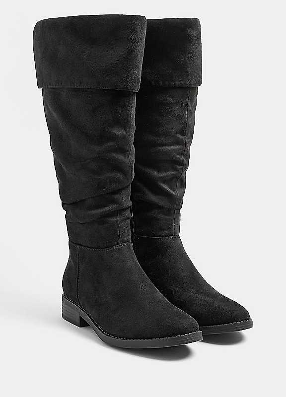 Yours Women's Black Rouched Fold Over Boots In Wide E & Extra Wide Eee Fit In | : 8E - Image 3