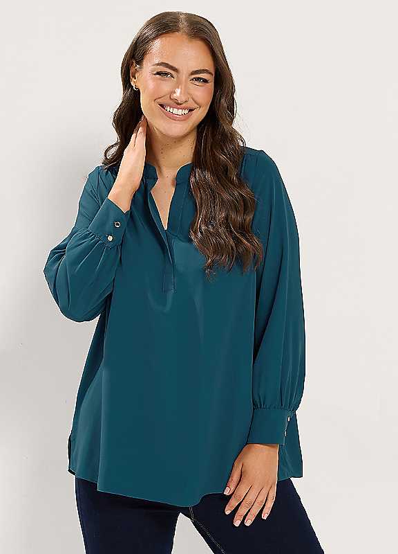 Yours Women's Green Half Placket Blouse In | Size: 12 - Image 5