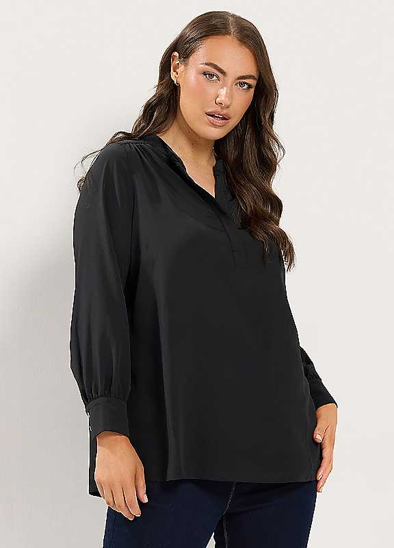 Yours Women's Black Half Placket Blouse In Size 12 - Image 5
