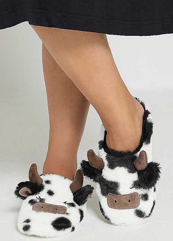 Yours Women's Black Highland Cow Mule Slippers In | Size: 7/8 - Image 2