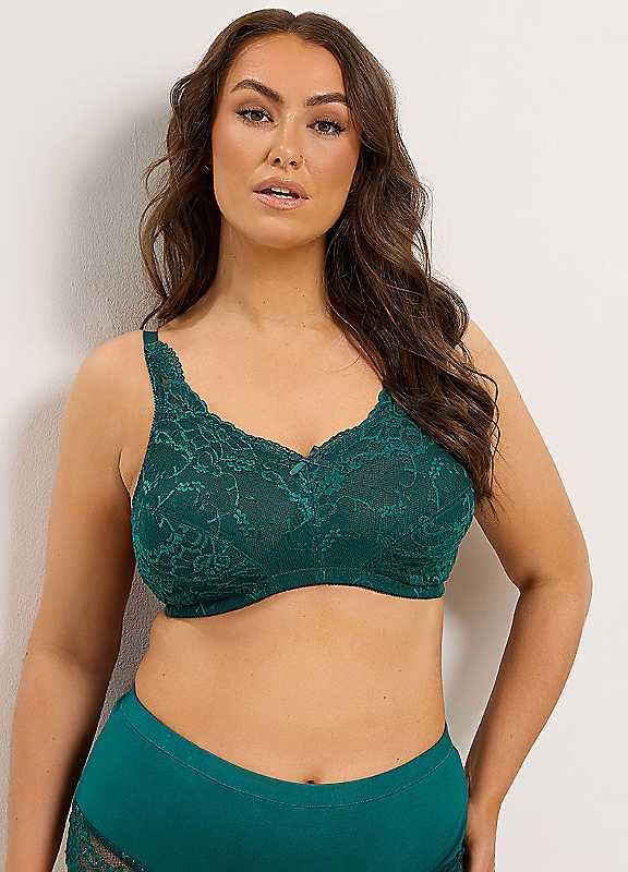 Yours Women's Green Lace Non-Padded Non-Wired Full Cup Bra
