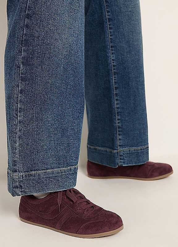 Yours Curve Women's Red Faux Suede Low Retro Stripe Trainers In Extra Wide Fit - Image 3