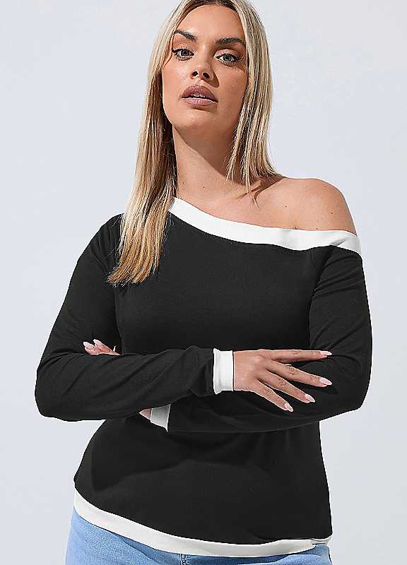 Yours Women's Black Contrast Off Shoulder Top In Size 22-24 - Image 6