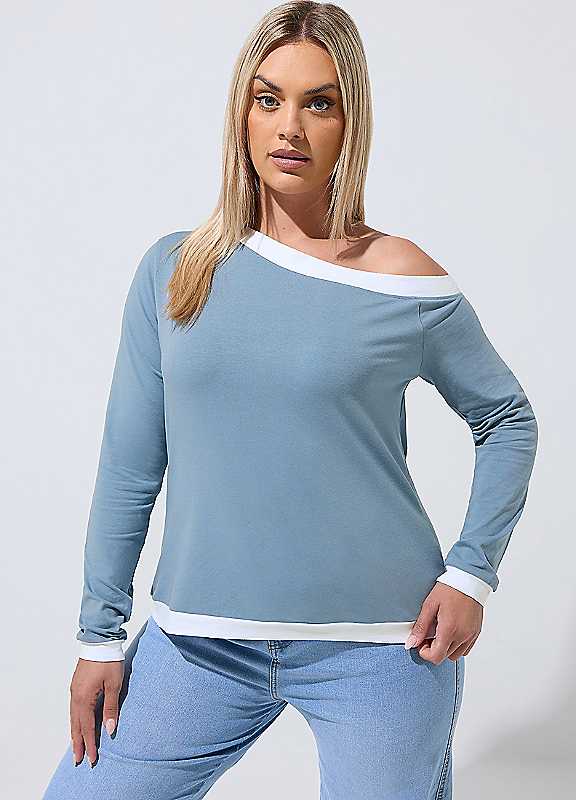Yours Women's Baby Blue Contrast Shoulder Top In | Size: 16 - Image 6