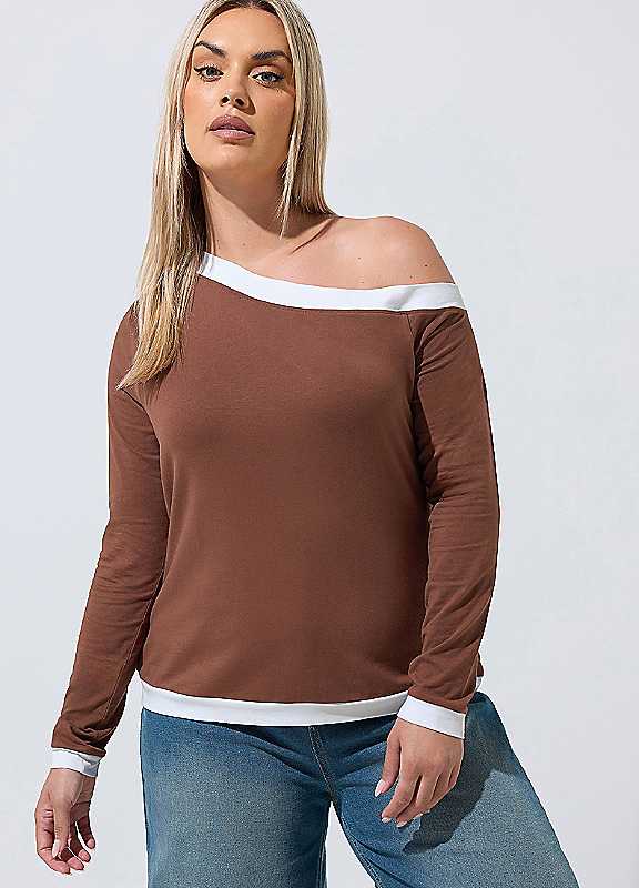 Yours Women's Chocolate Contrast Shoulder Top In | Size: 16 - Image 6