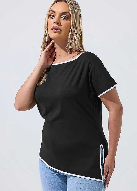 Yours Women's Black Contrast Trim Top In | Size: 20 - Image 6