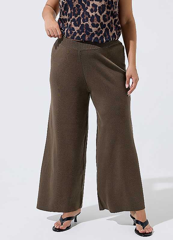 Yours Women's Chocolate Knitted Wide Leg Trousers In | Size: 26/28 - Image 3
