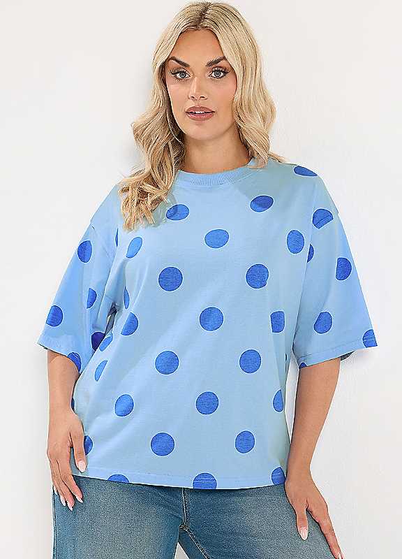 Yours Women's Polka Dot T-Shirt in Baby Blue | Size: 16 - Image 2