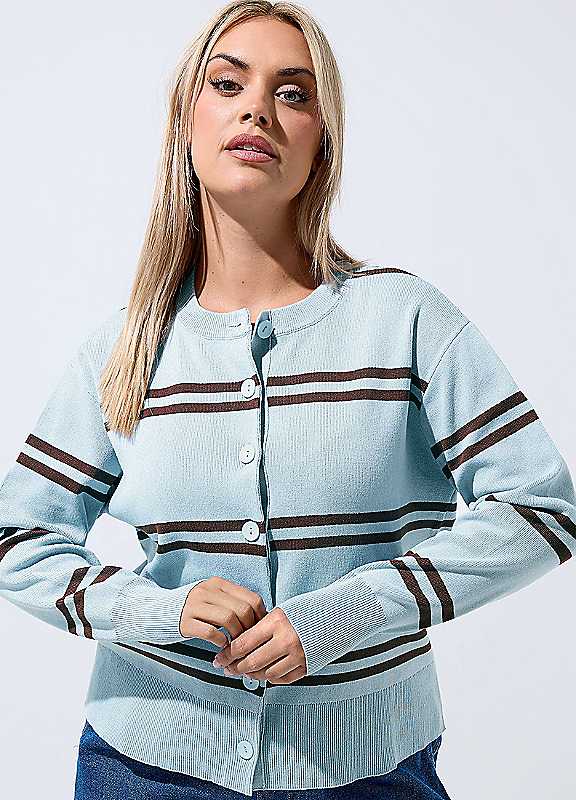 Yours Women's Stripe Cardigan Sweater in Baby Blue | Size: 26-28 - Image 7