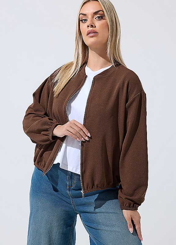 Yours Women's Chocolate Zip Bomber Jacket In | Size: 20 - Image 6