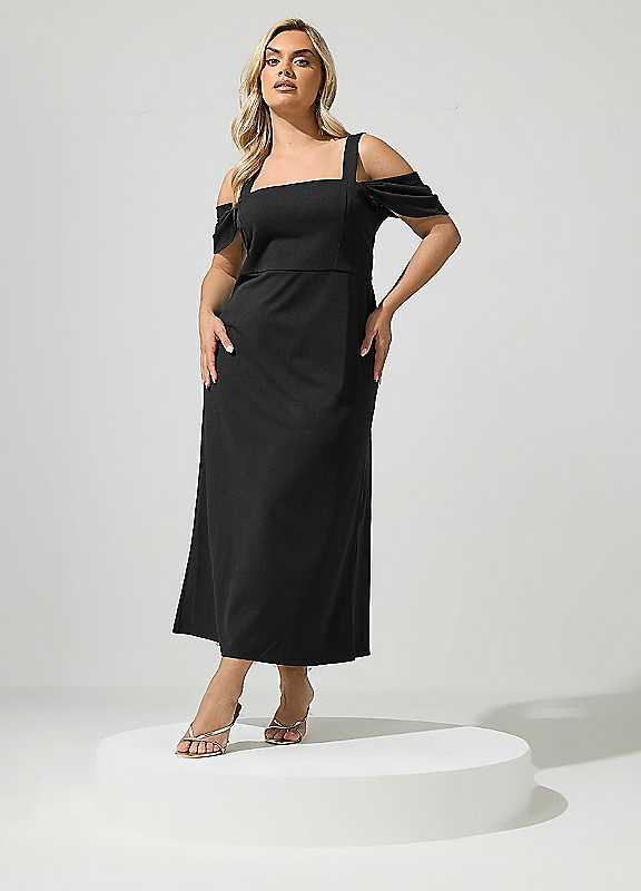 Yours London Women's Black Cold Shoulder Maxi Dress