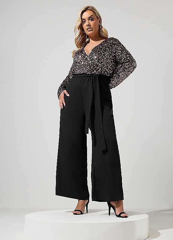 Yours Women's 2-In-1 Sequin Jumpsuit in Black | Size: 12 - Image 5