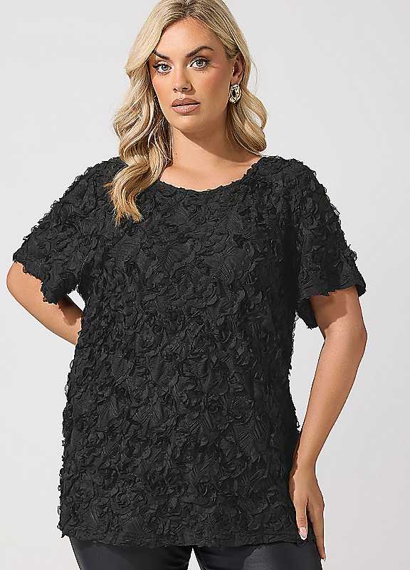 Yours Women's Black 3D Abstract Top In Size 24 - Image 4