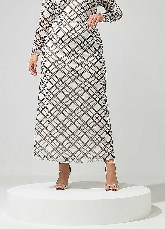 Yours Women's Ivory Check Maxi Skirt In | Size: 20 - Image 6