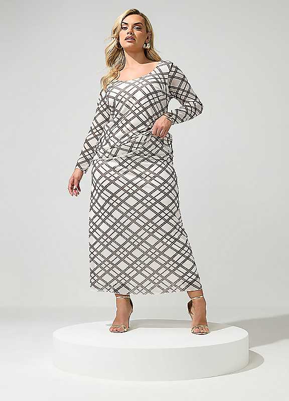 Yours Women's Ivory Check Long Sleeve Top In | : Size 18 - Image 6