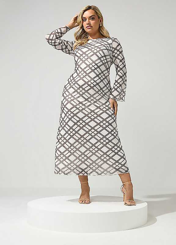 Yours Women's Ivory Check Mesh Maxi Dress In | : Size 16 - Image 3