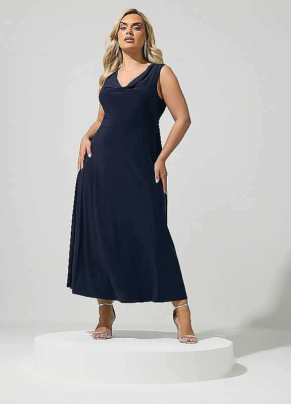 Yours Women's Dark Navy Drape Front Midi Dress In Size 26-28 - Image 2