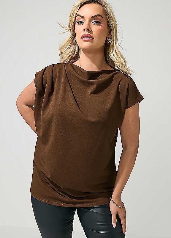 Yours Women's Chocolate Drape Shoulder Top In | Size: 16 - Image 6