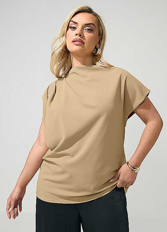 Yours Women's Drape Shoulder Top in Natural | Size: 18 - Image 6