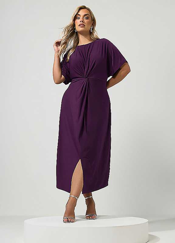 Yours London Women's Purple Curve Knot Front Dress