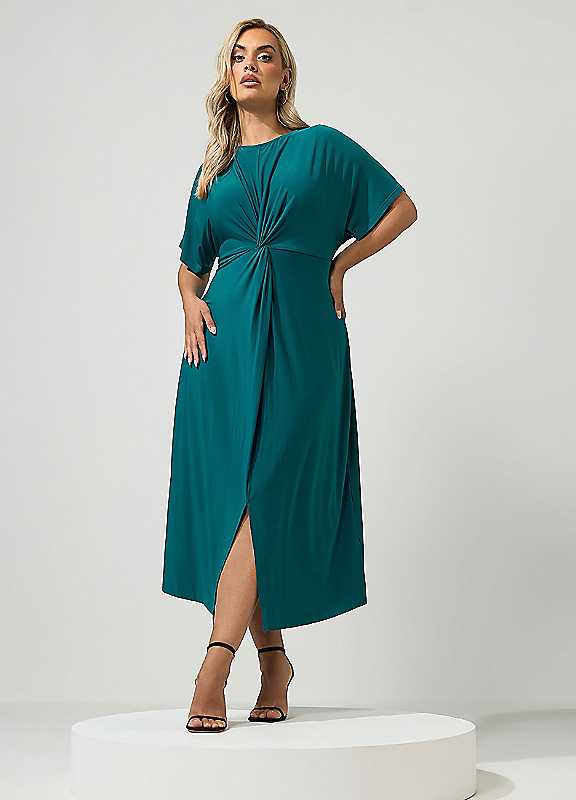 Yours London Women's Blue Curve Knot Front Dress