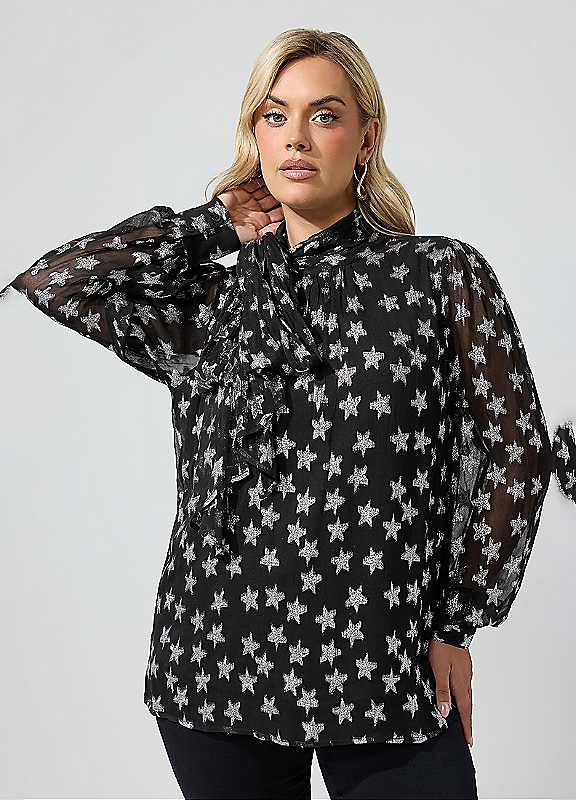 Yours Women's Black Metallic Star Blouse In | : Size 20 - Image 3