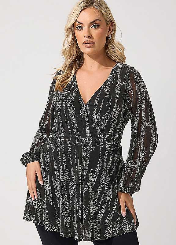 Yours Women's Black Metallic Wrap Top In | Size: 26/28 - Image 3